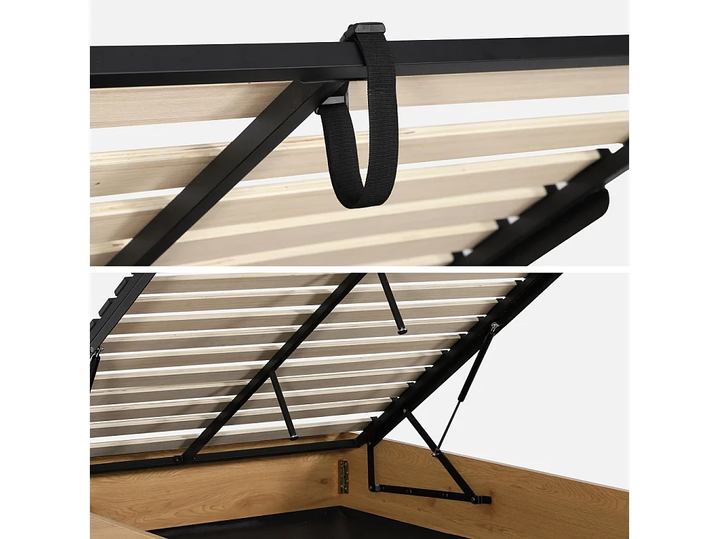 Lit coffre sommier à lattes 140x190cm décor bois chêne - Lift