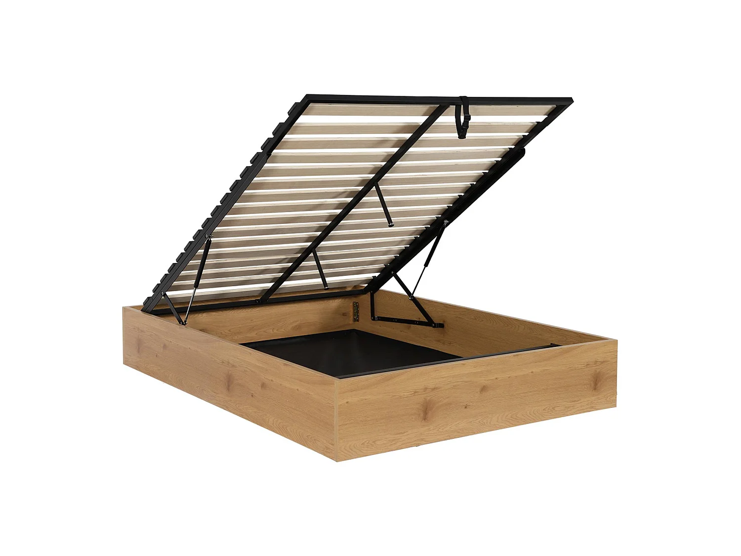 Lit coffre sommier à lattes 140x190cm décor bois chêne - Lift
