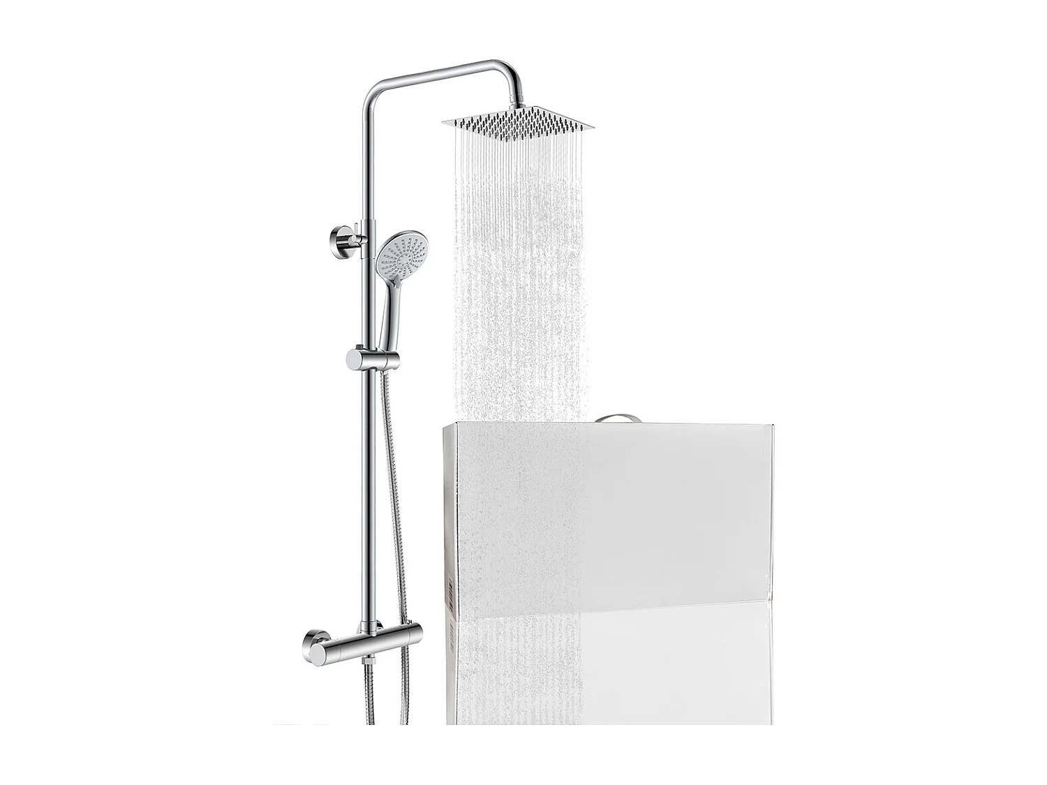 Colonna doccia con miscelatore termostatico, doccino rotondo 230x108mm con 3 modalità di getti, cromo