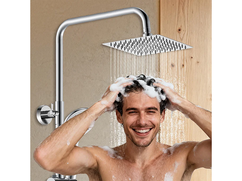 Colonna doccia con miscelatore termostatico, doccino rotondo 230x108mm con 3 modalità di getti, cromo