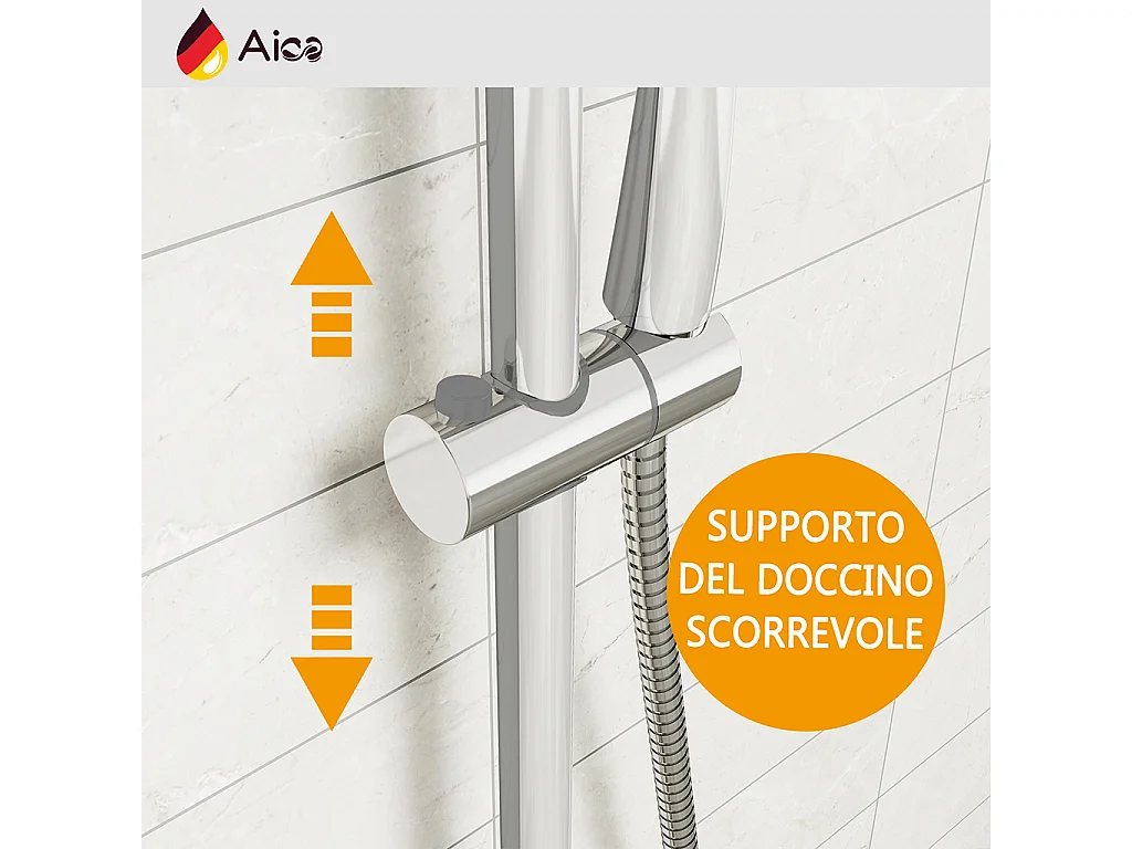 Colonna doccia con miscelatore termostatico, doccino rotondo 230x108mm con 3 modalità di getti, cromo