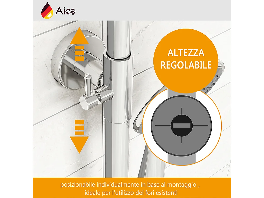 Colonna doccia con miscelatore termostatico, doccino rotondo 230x108mm con 3 modalità di getti, cromo