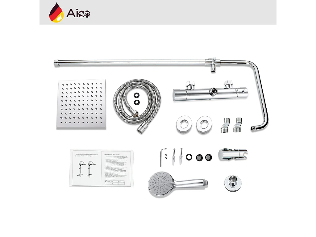 Colonna doccia con miscelatore termostatico, doccino rotondo 230x108mm con 3 modalità di getti, cromo