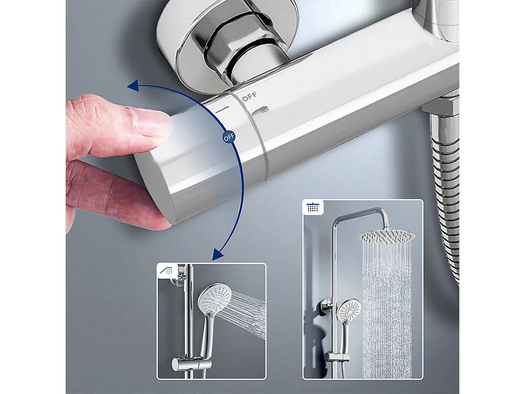 colonna doccia rotonda completo di miscelatore termostatico cilindro, soffione rotondo 25x25cm, cromo