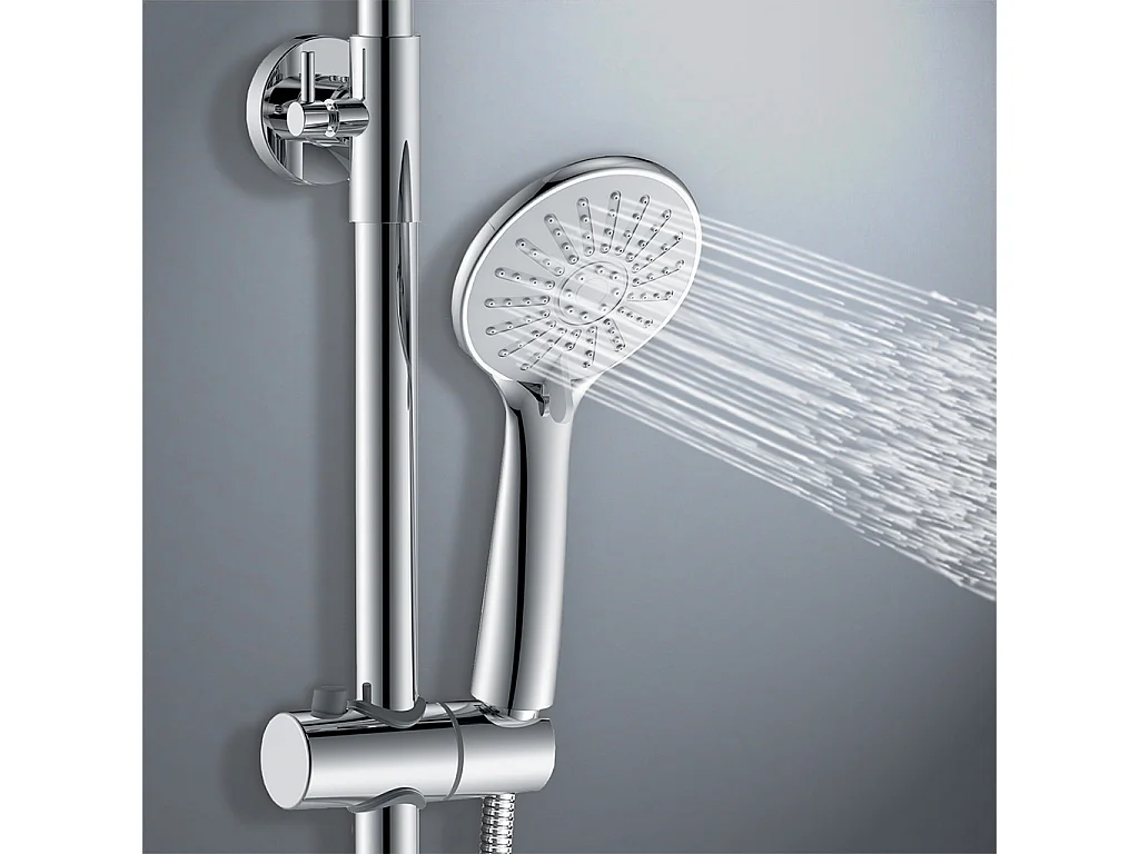 colonna doccia rotonda completo di miscelatore termostatico cilindro, soffione rotondo 25x25cm, cromo