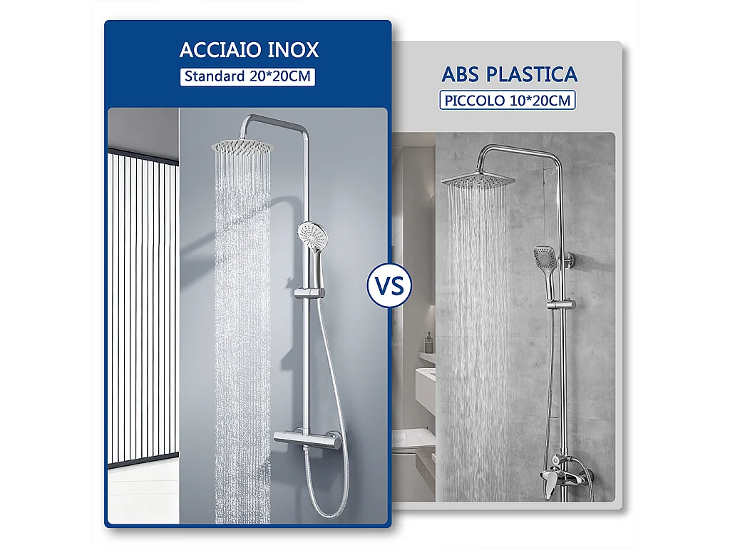 colonna doccia rotonda completo di miscelatore termostatico cilindro, soffione rotondo 20x20cm, cromo