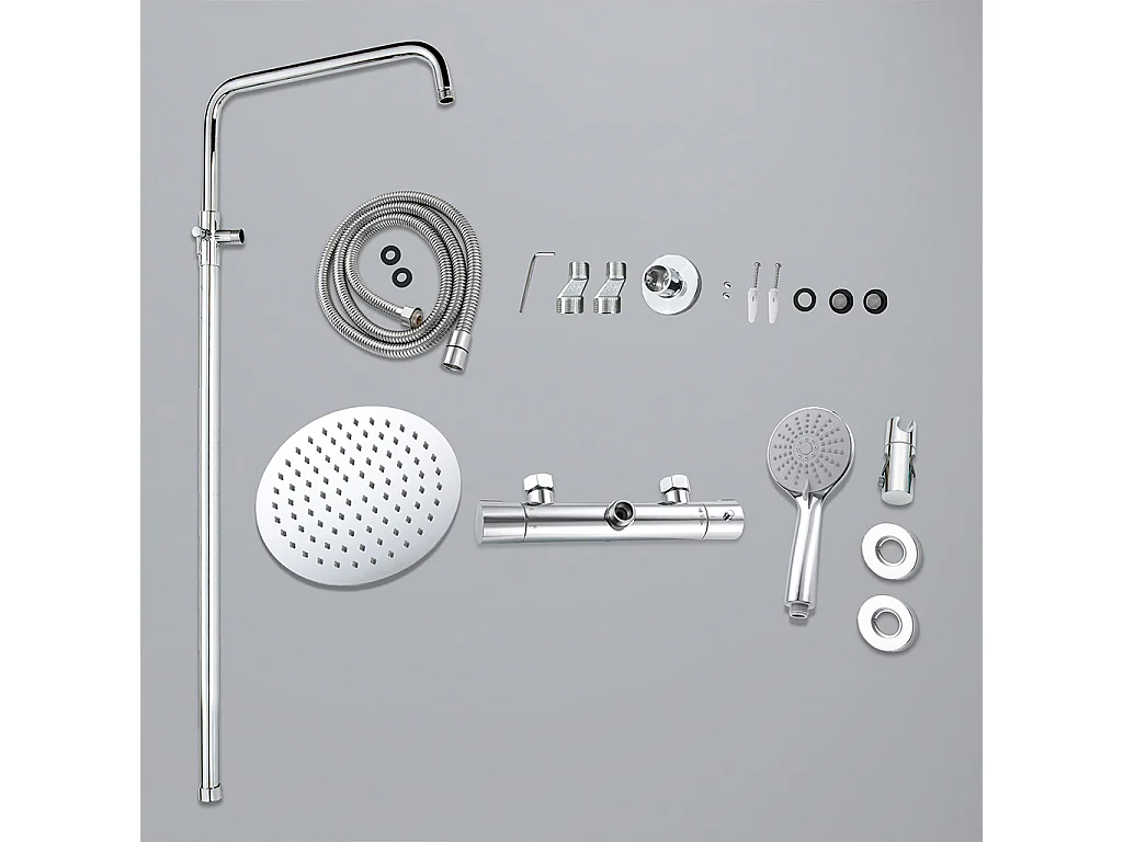 colonna doccia rotonda completo di miscelatore termostatico cilindro, soffione rotondo 20x20cm, cromo