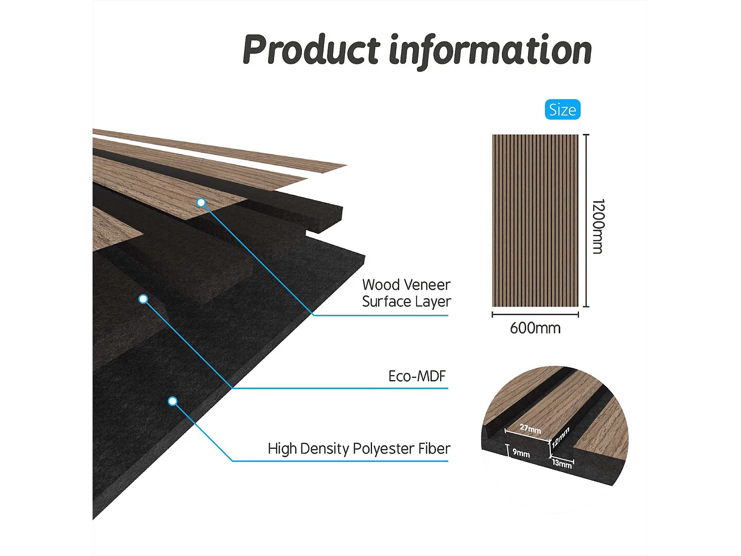 Panneaux décoratifs AICA, panneaux muraux en MDF imitation bois, lot de 2, 120 x 60 cm, Teinte chêne noyer
