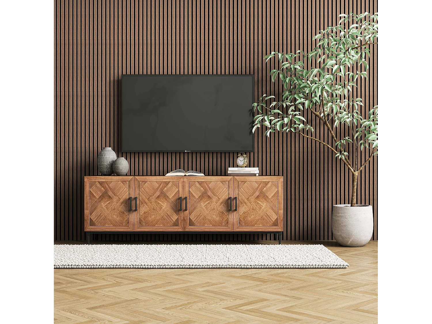 Panneaux décoratifs AICA, panneaux muraux en MDF imitation bois, lot de 2, 120 x 60 cm, Teinte chêne noyer