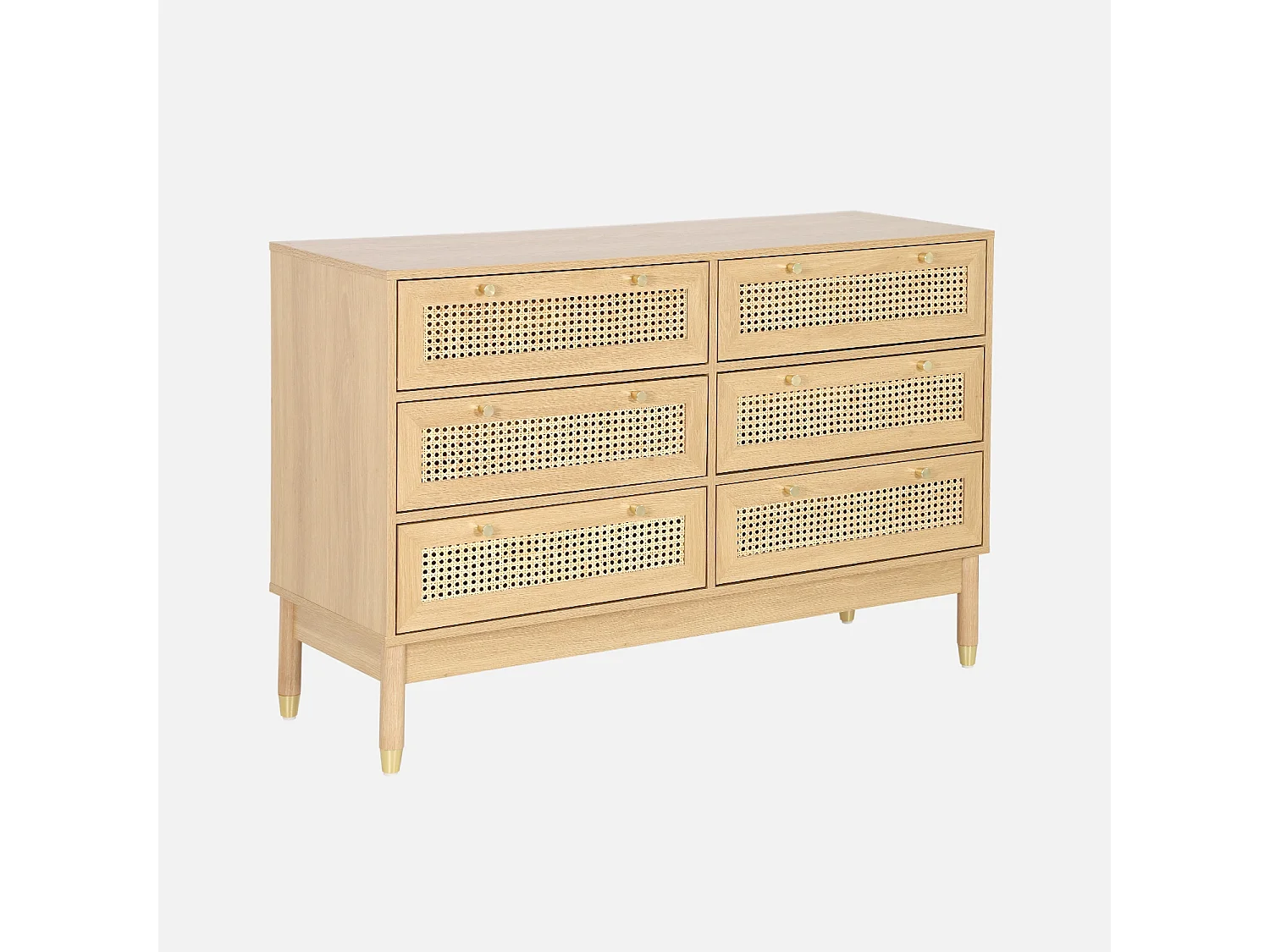 Cassettiera decorativa legno e rattan 6 cassetti, marrone naturale