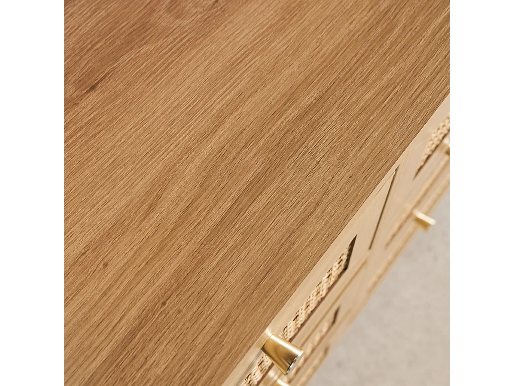 Cassettiera decorativa legno e rattan 6 cassetti, marrone naturale