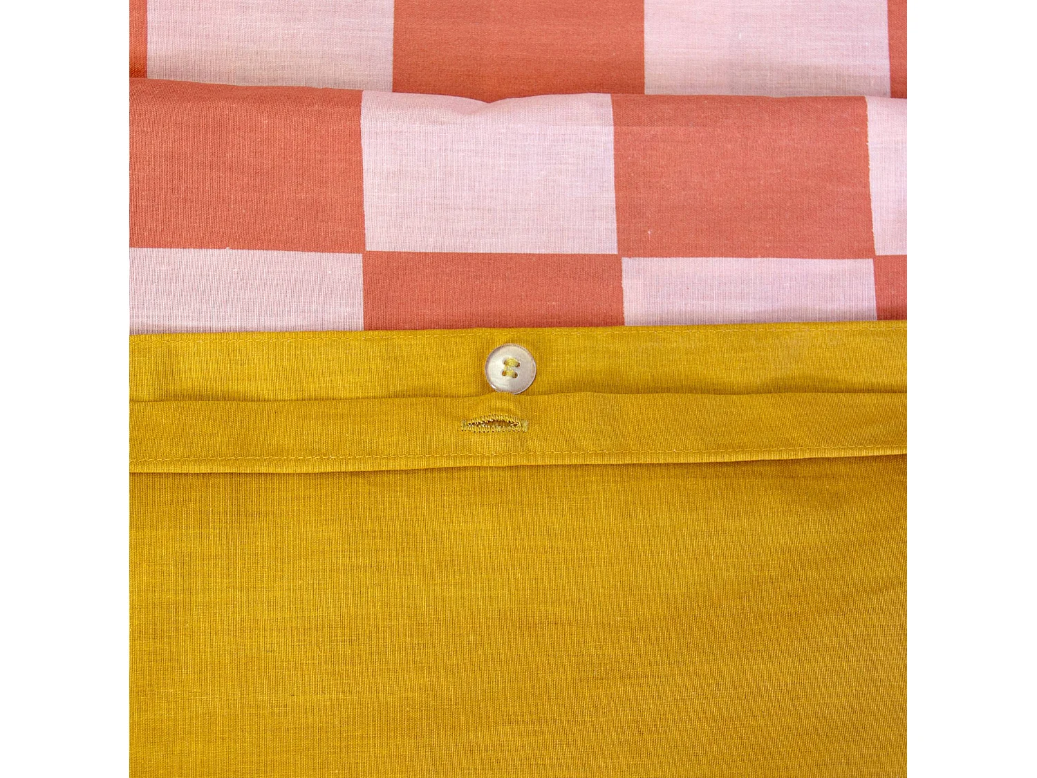 Parure de lit coton motifs damier 2 places rouge et orange 260 x 240cm - Futuna