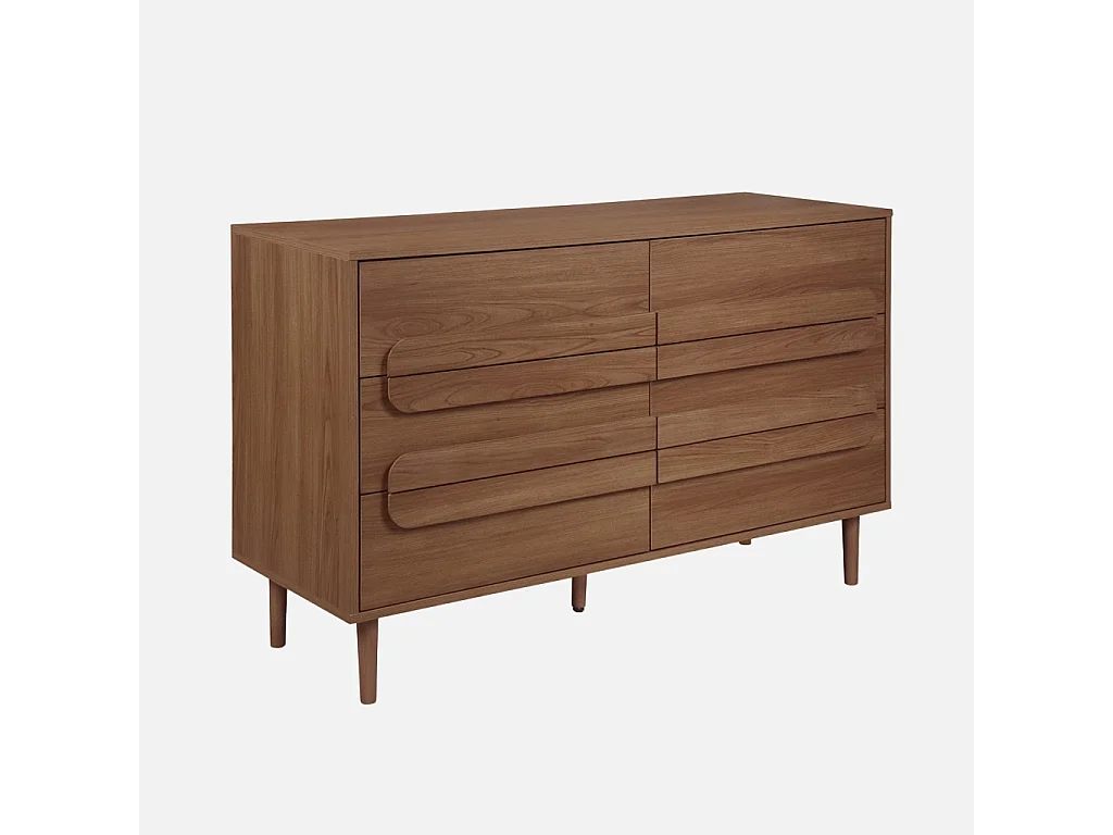 Commode vintage décor bois de noyer 6 tiroirs - L 120 x P 40 x H 75cm - Juliana