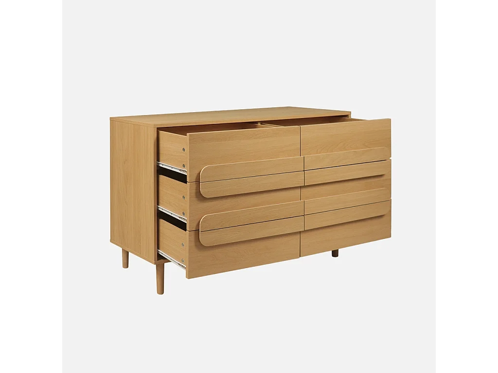 Cómoda vintage con efecto madera y 6 cajones roble