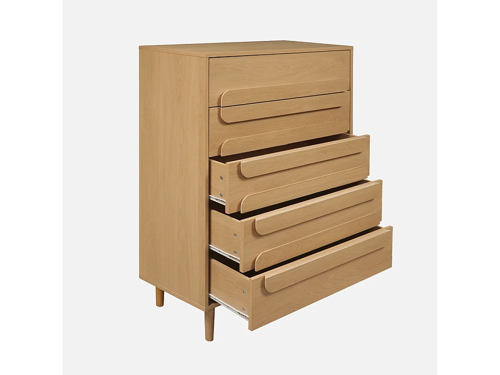 Cassettiera vintage effetto legno 5 cassetti, quercia