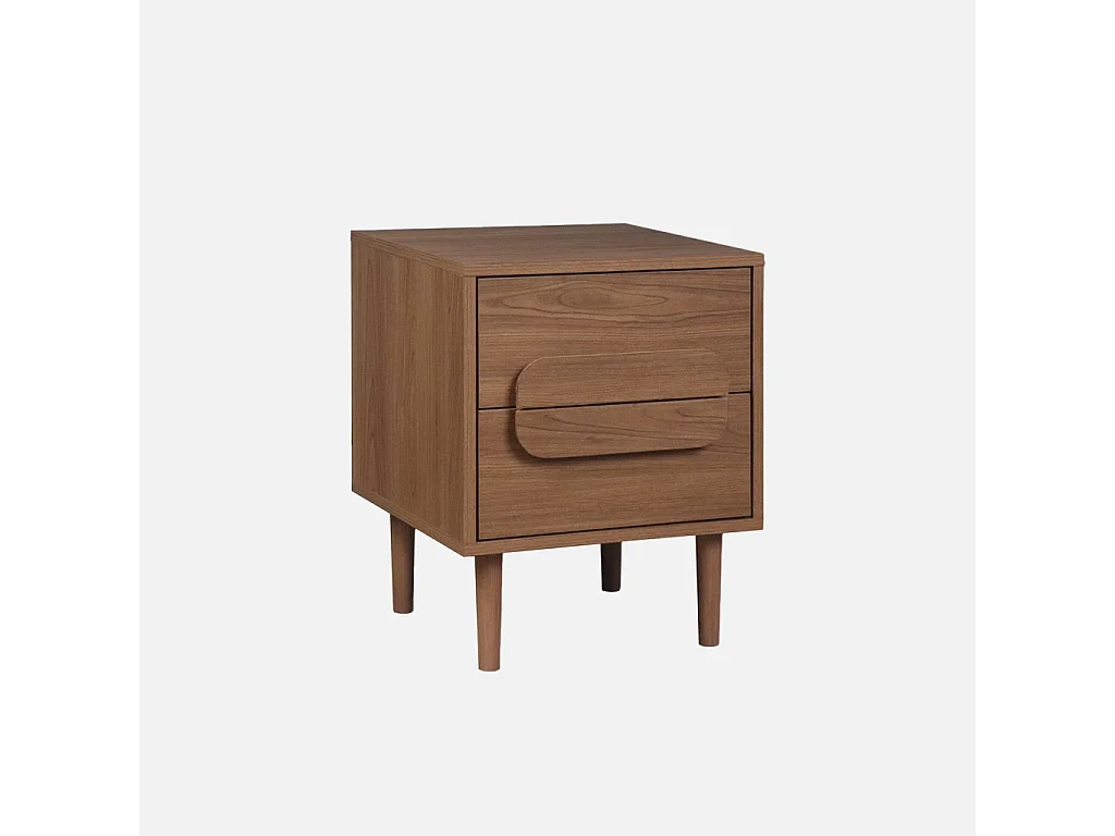 Mesita de noche vintage efecto madera con 2 cajones nogal