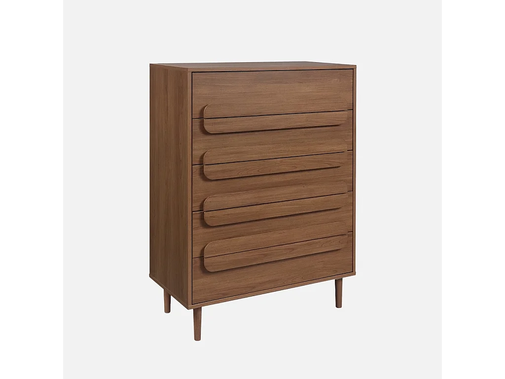 Commode vintage décor bois de noyer 5 tiroirs - L 80 x P 40 x H 113cm - Juliana