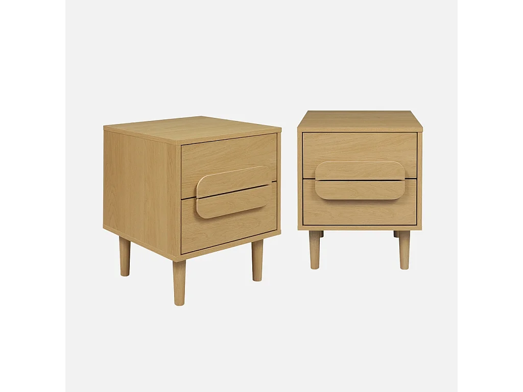 Lot de 2 tables de chevet vintage décor bois de chêne 2 tiroirs L 40 x P 40 x H 50cm - Juliana