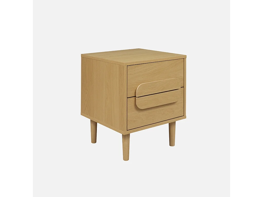 Lot de 2 tables de chevet vintage décor bois de chêne 2 tiroirs L 40 x P 40 x H 50cm - Juliana