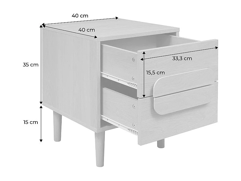 Lot de 2 tables de chevet vintage décor bois de chêne 2 tiroirs L 40 x P 40 x H 50cm - Juliana