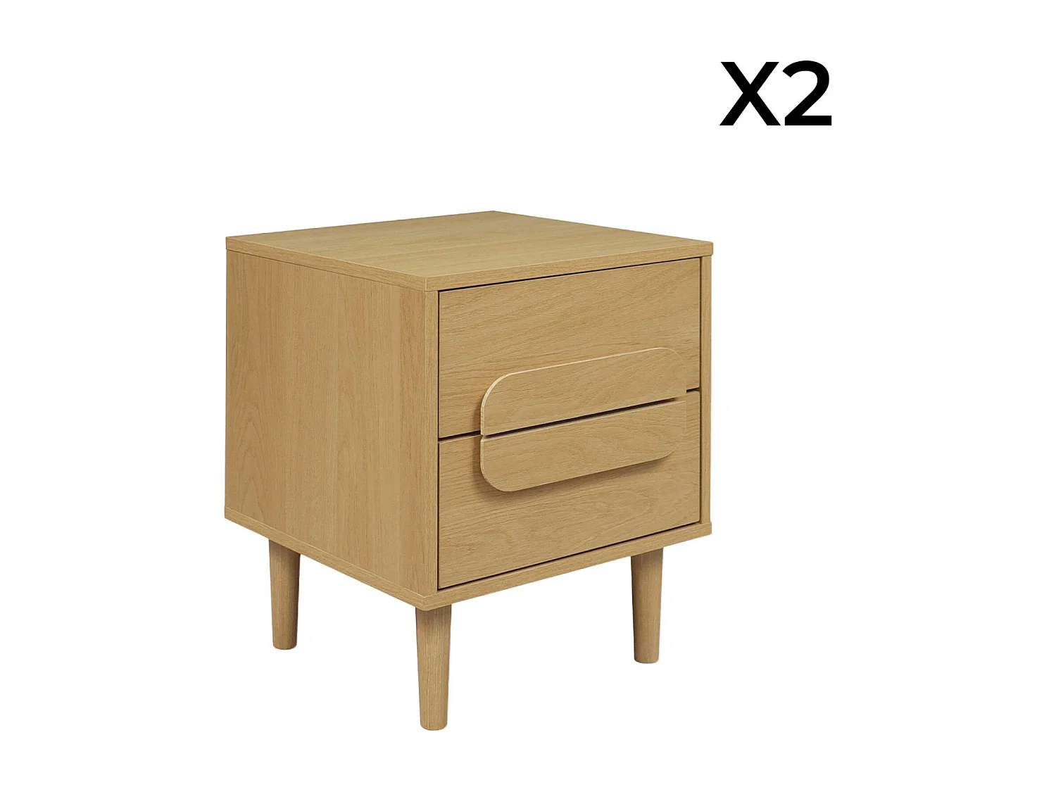 Lot de 2 tables de chevet vintage décor bois de chêne 2 tiroirs L 40 x P 40 x H 50cm - Juliana