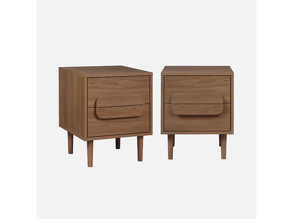 Mesita de noche vintage efecto madera con 2 cajones, set de 2 nogal