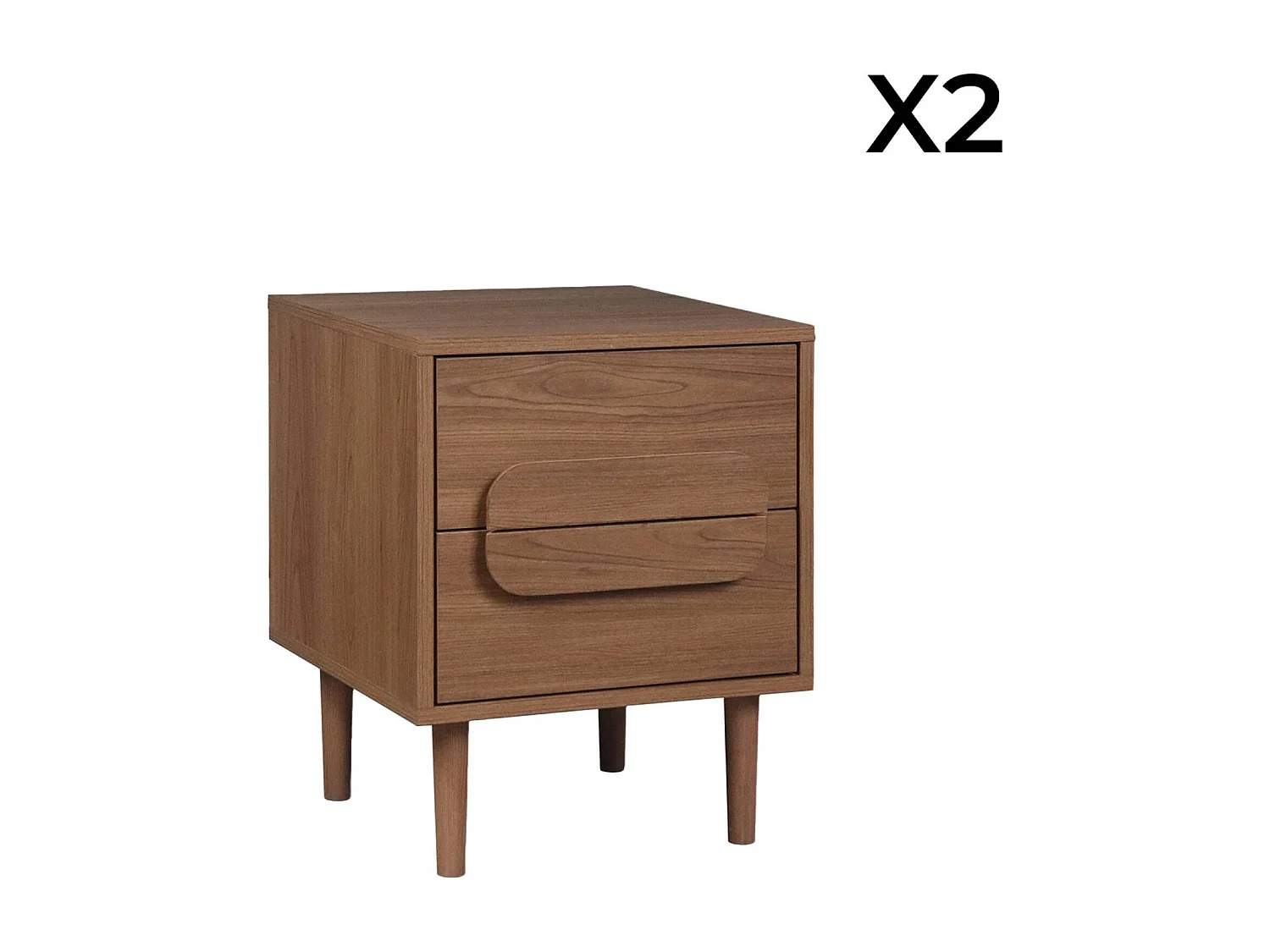 Mesita de noche vintage efecto madera con 2 cajones, set de 2 nogal