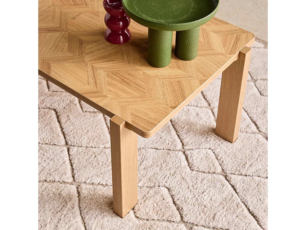 Table basse vintage rectangulaire décor bois plateau effet chevrons 120 cm - Zala