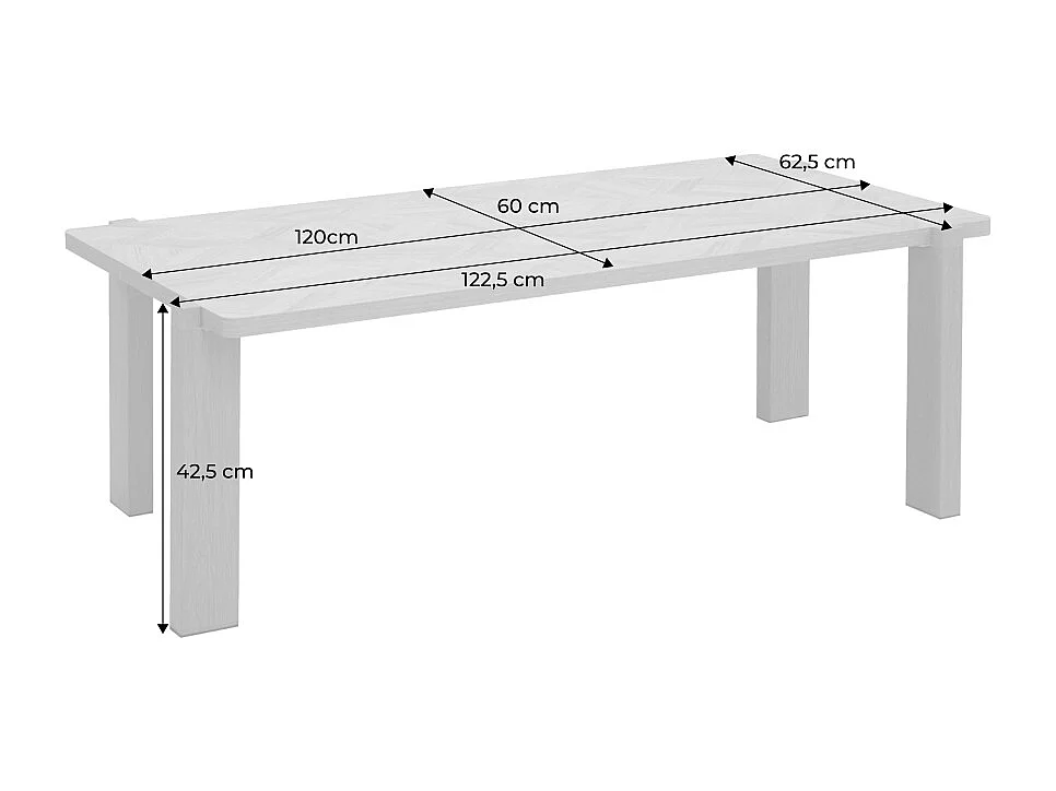 Table basse vintage rectangulaire décor bois plateau effet chevrons 120 cm - Zala