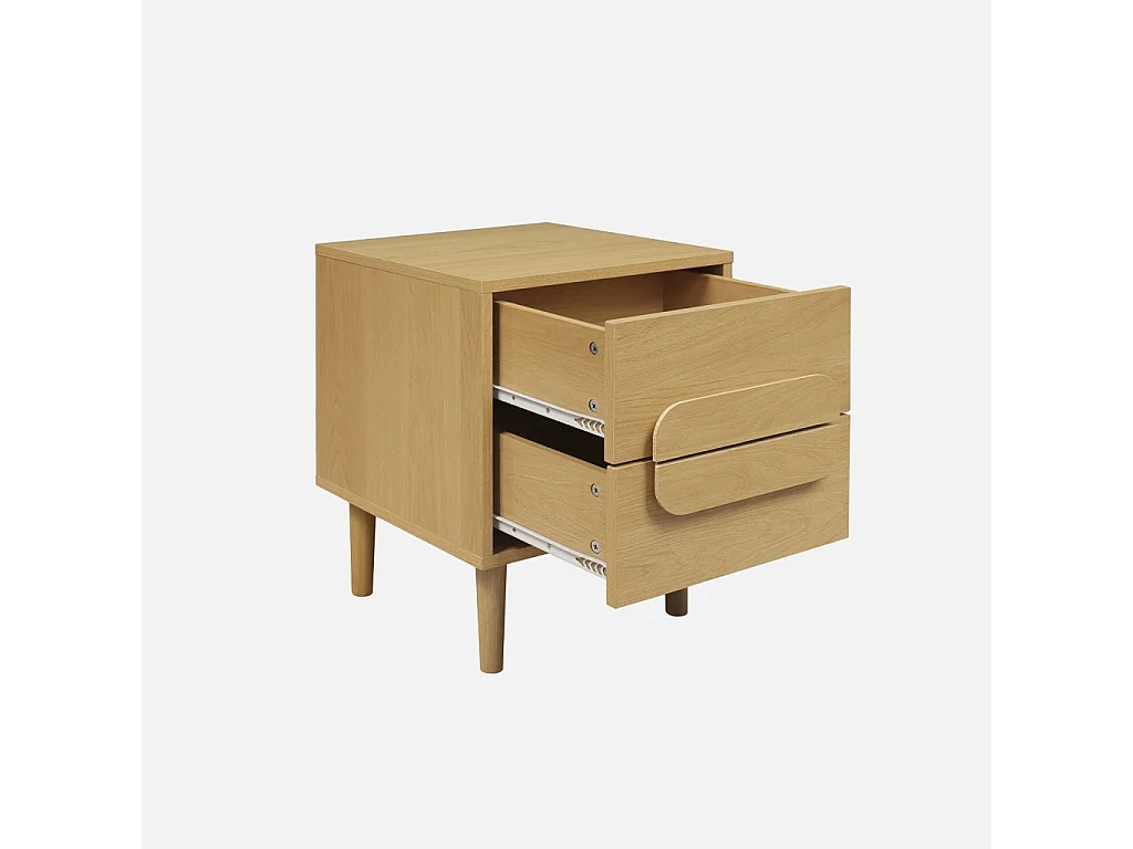 Table de chevet vintage décor bois de chêne 2 tiroirs L 40 x P 40 x H 50cm - Juliana