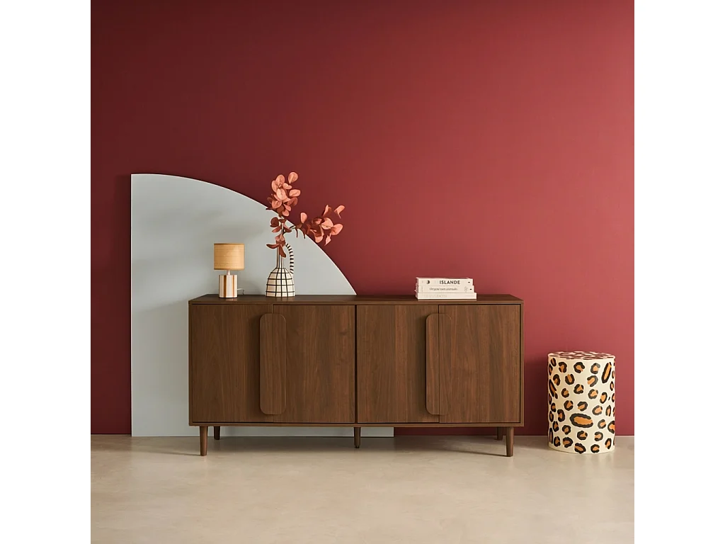 Credenza vintage effetto legno 4 ante, 160cm, noce