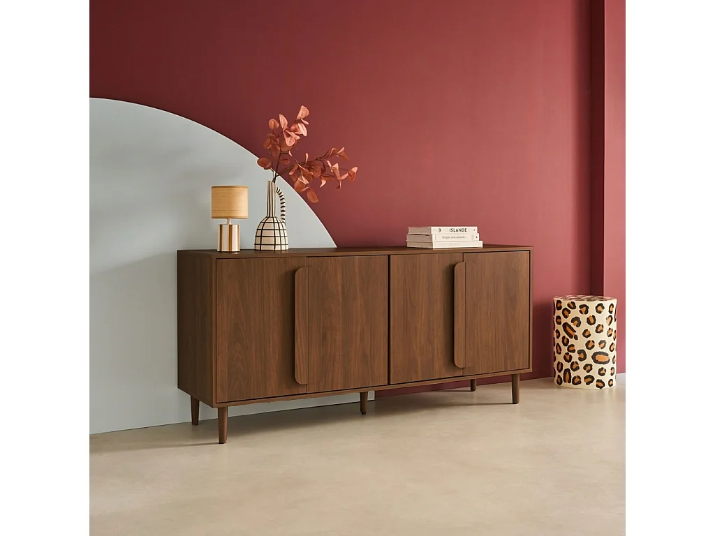 Credenza vintage effetto legno 4 ante, 160cm, noce