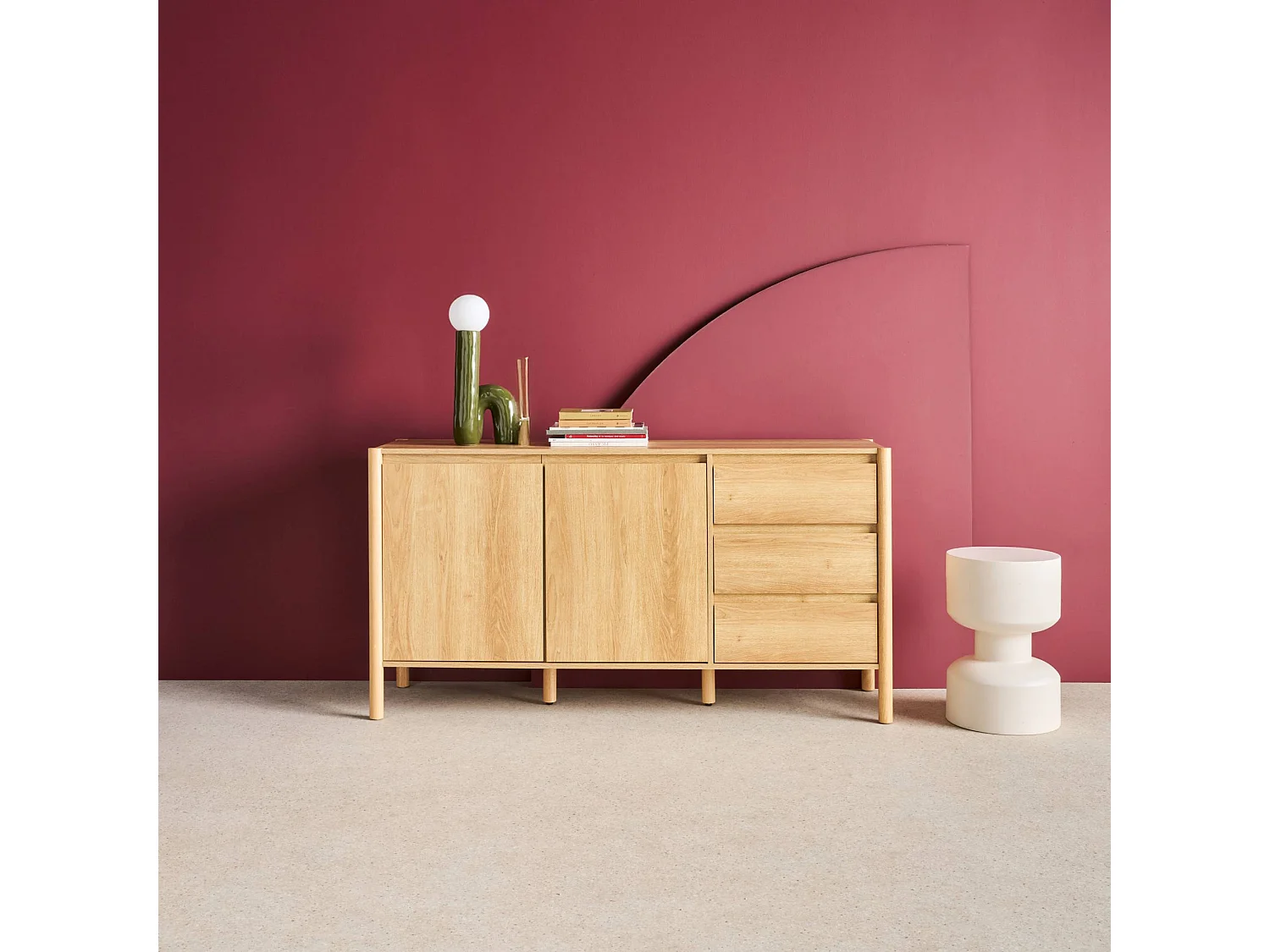 Buffet décor bois 2 portes 3 tiroirs 150cm naturel - 150 x 42 x 78.5 cm - Harmony