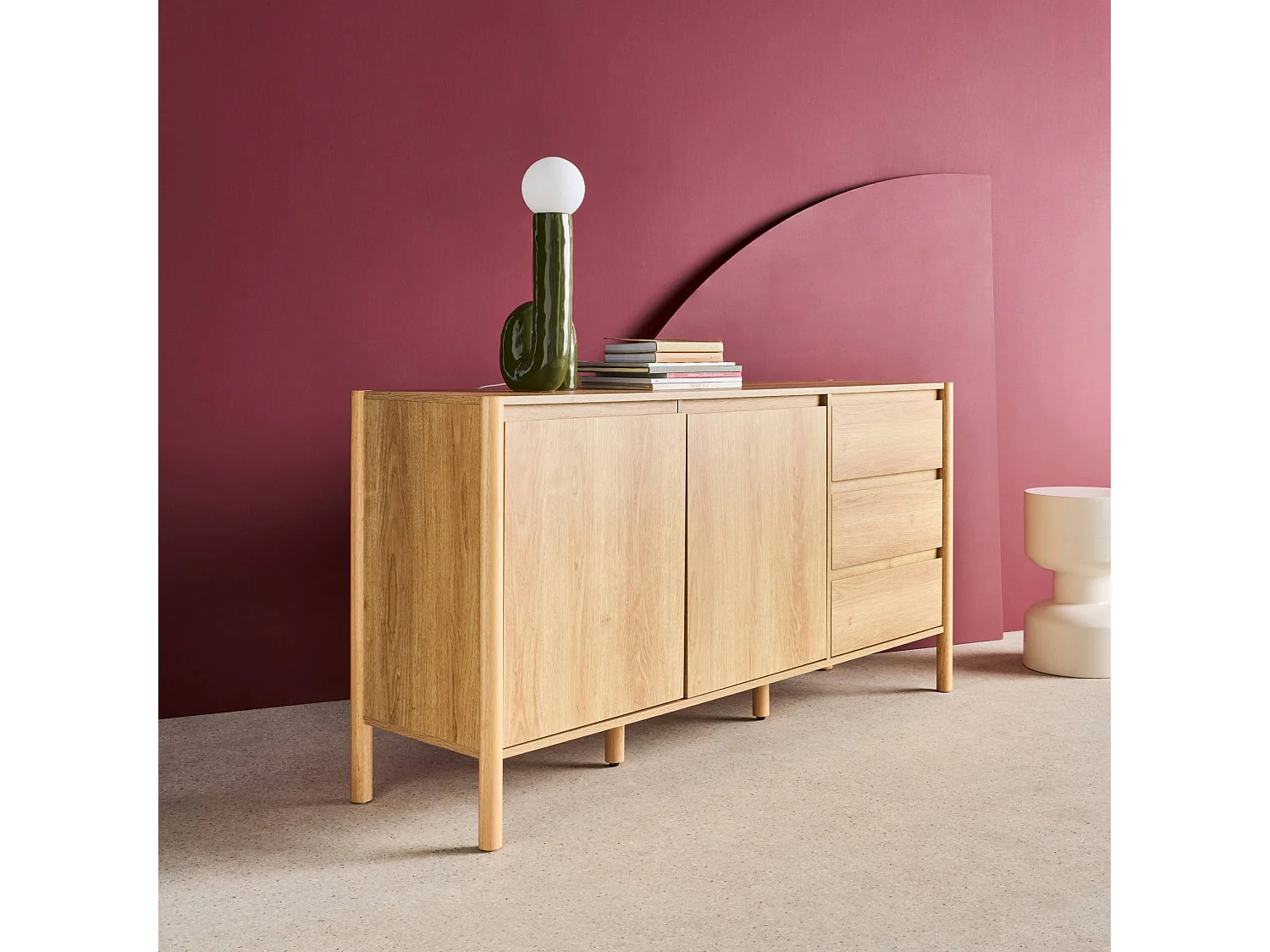 Buffet décor bois 2 portes 3 tiroirs 150cm naturel - 150 x 42 x 78.5 cm - Harmony