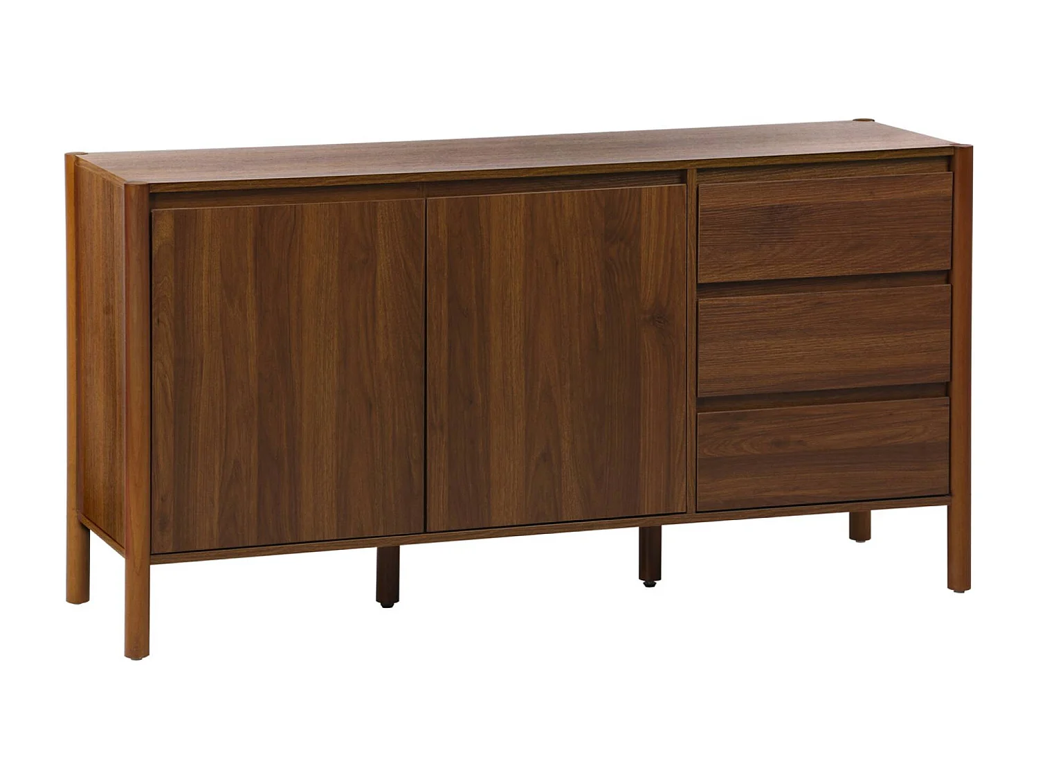 Credenza decorazione legno 2 ante 3 cassetti 150cm, noce