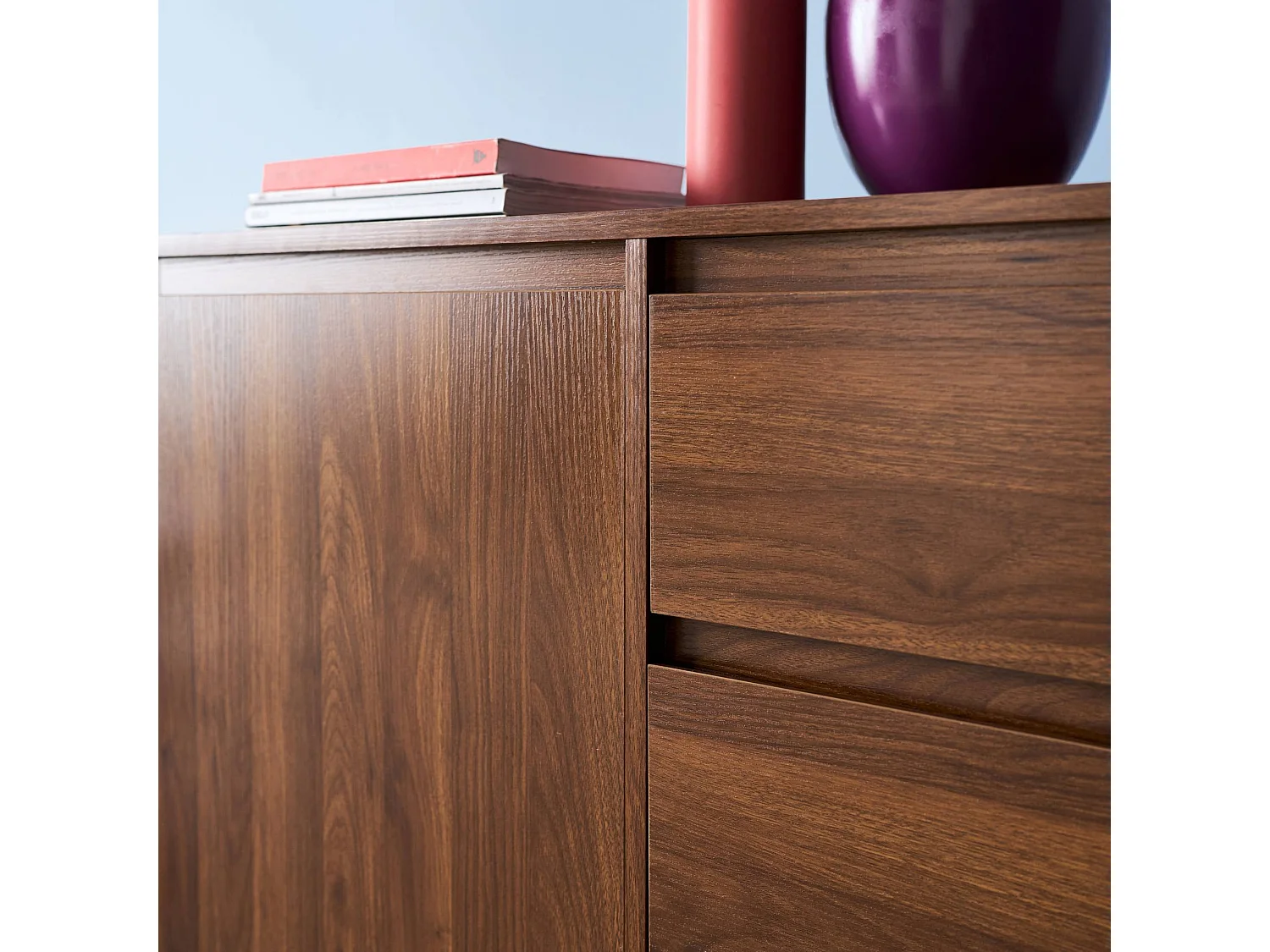 Credenza decorazione legno 2 ante 3 cassetti 150cm, noce