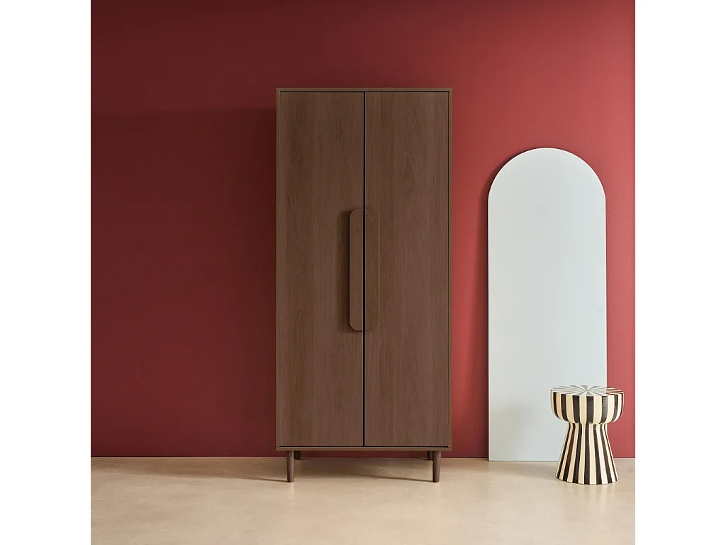 Armadio guardaroba effetto legno 2 ante, ripiani e appendiabiti, noce