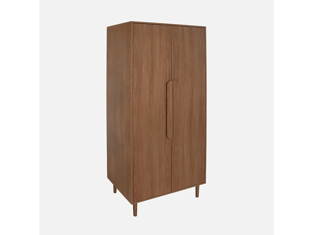 Armadio guardaroba effetto legno 2 ante, ripiani e appendiabiti, noce