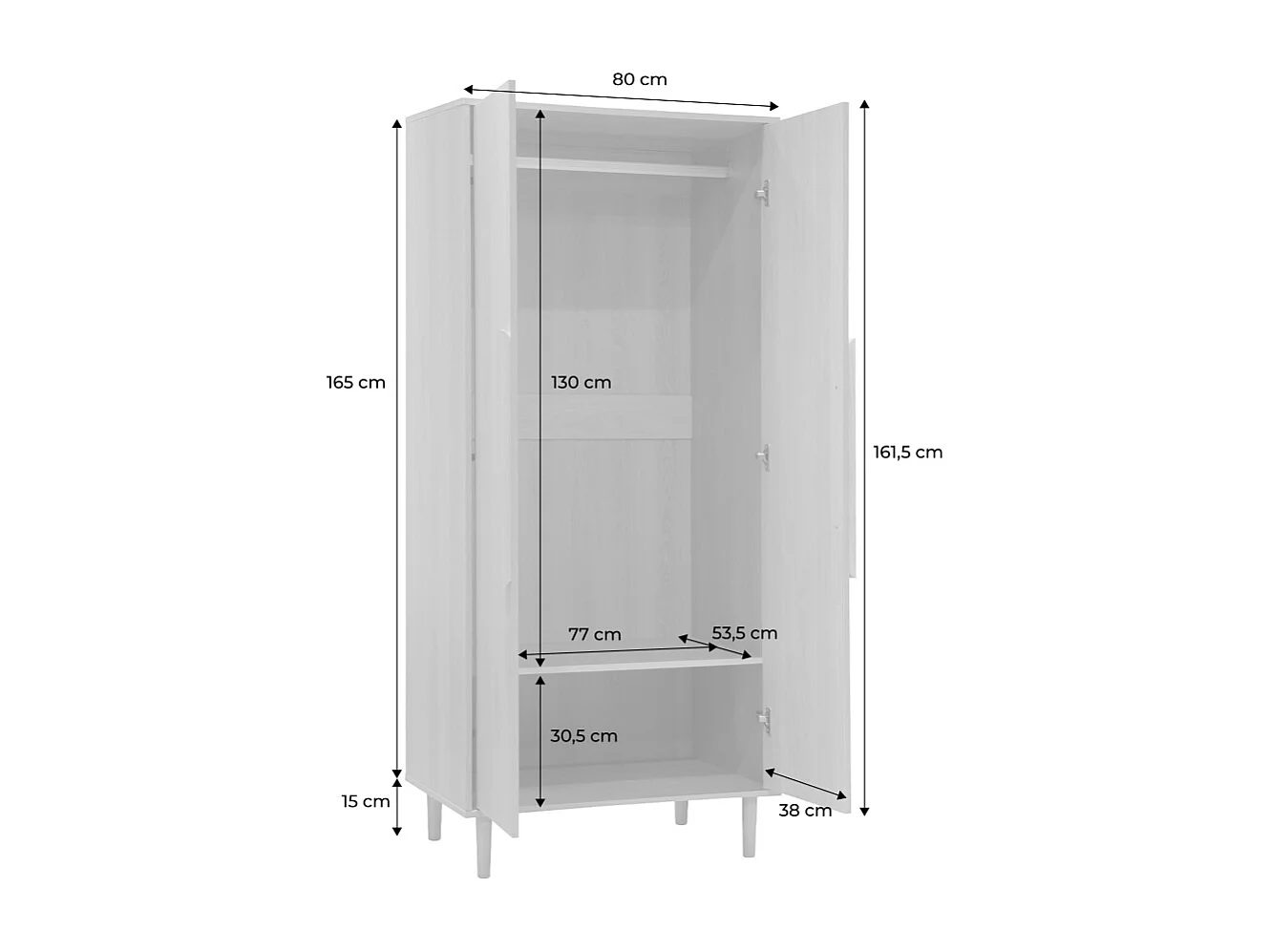 Armadio guardaroba effetto legno 2 ante, ripiani e appendiabiti, noce