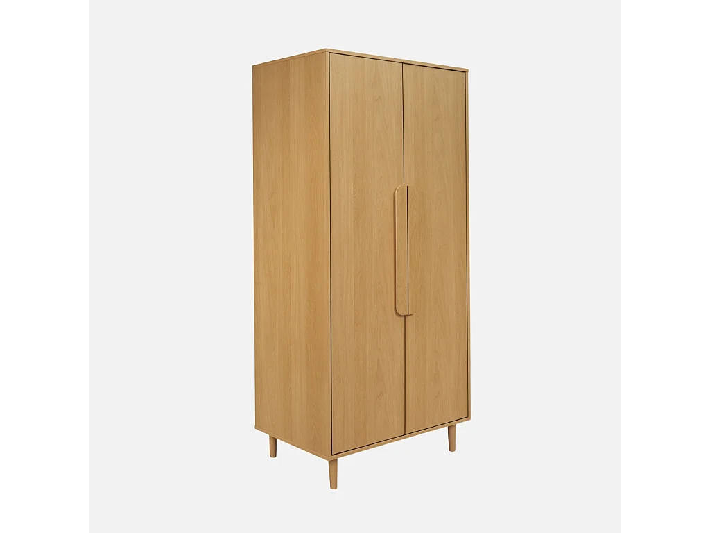 Armadio guardaroba effetto legno 2 ante, ripiani e appendiabiti,