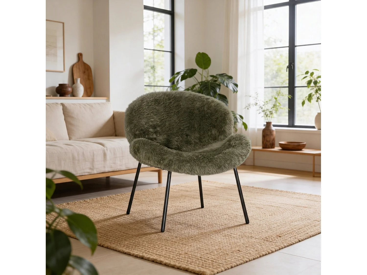 Fauteuil en fausse fourrure vert SACHA - HAPPY GARDEN