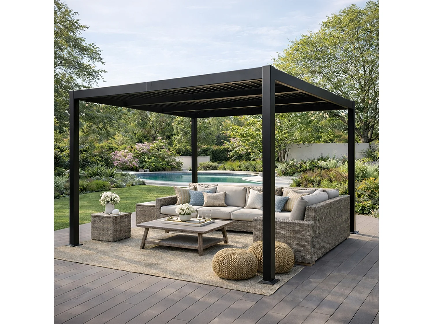 Pergola bioclimatique aluminium et acier lames orientables 3x3m CORFU