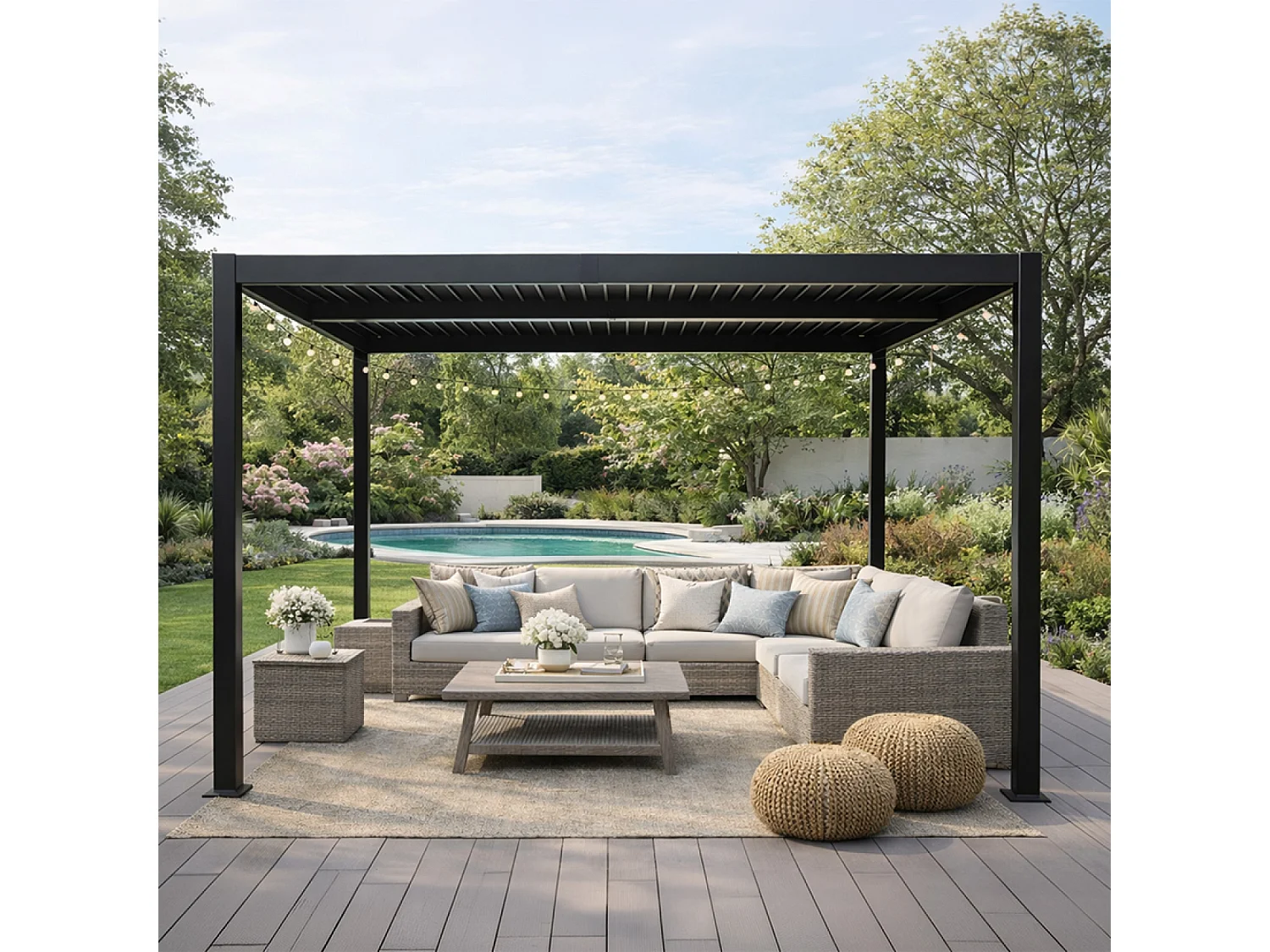 Pergola bioclimatique aluminium et acier lames orientables 3x3m CORFU
