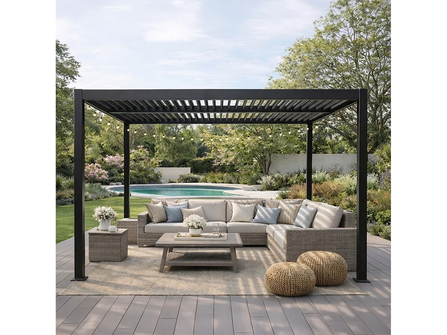 Pergola bioclimatique aluminium et acier lames orientables 3x3m CORFU