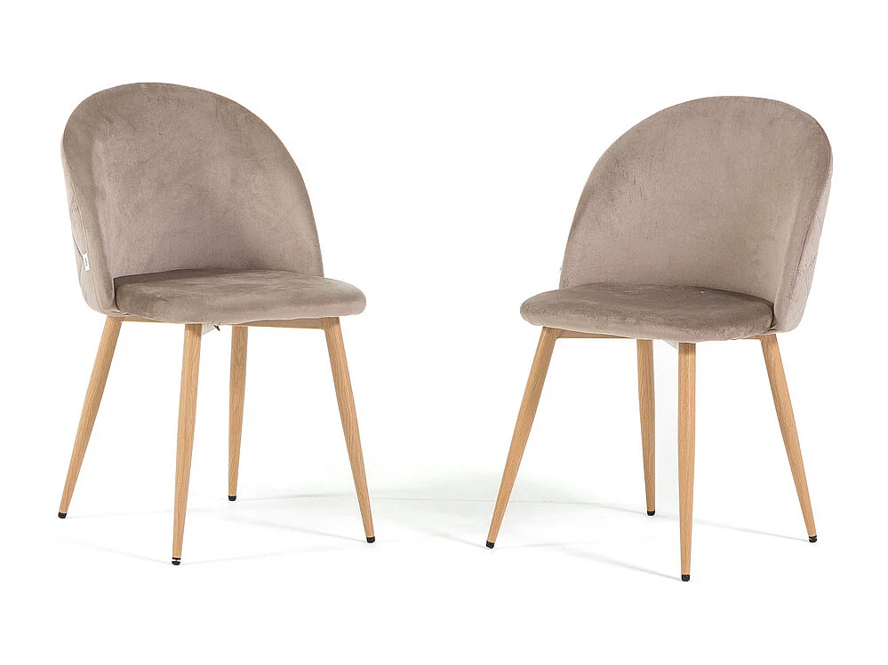 Lot de 2 chaises en velours avec pieds en métal, design élégant pour cuisine, salle à manger, bar ou restaurant – Sara – Taupe/Effet bois