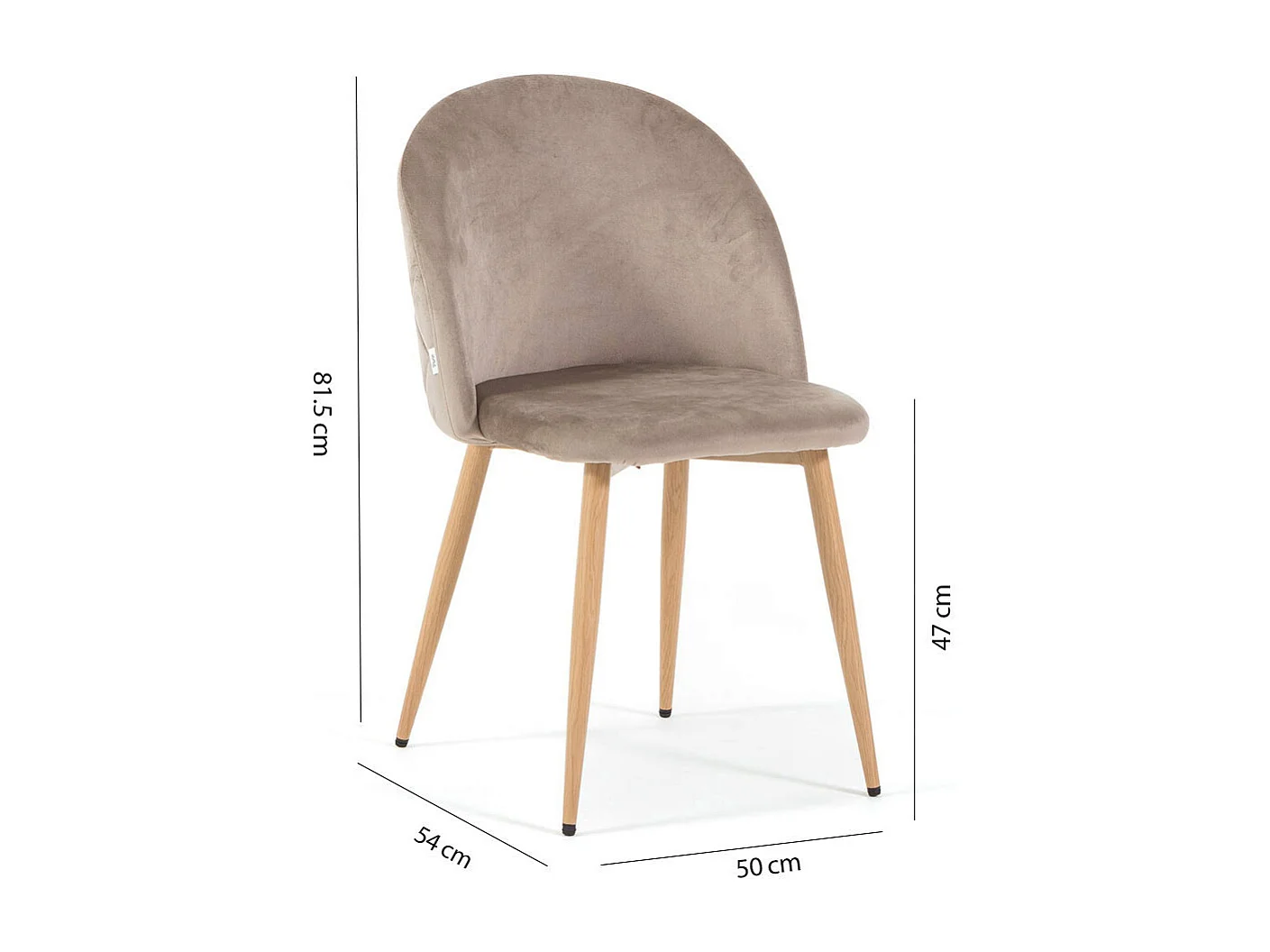 Lot de 2 chaises en velours avec pieds en métal, design élégant pour cuisine, salle à manger, bar ou restaurant – Sara – Taupe/Effet bois