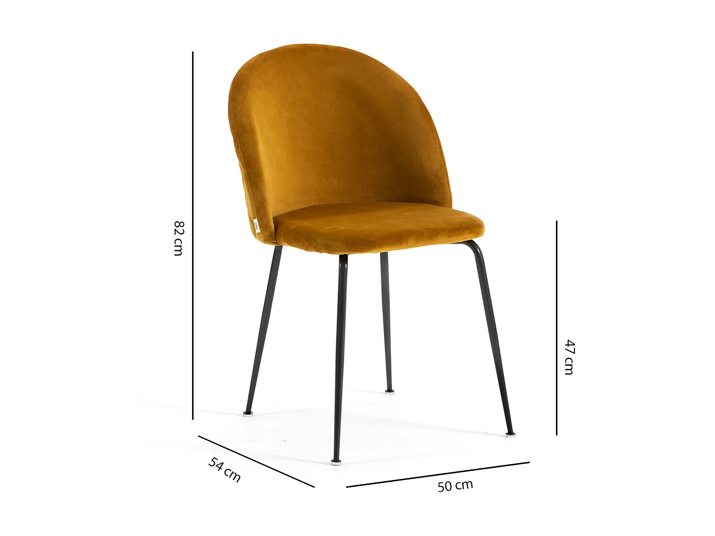 Lot de 2 chaises en velours avec pieds en métal, design élégant pour cuisine, salle à manger, bar ou restaurant – Sara – Moutarde/Gris foncé