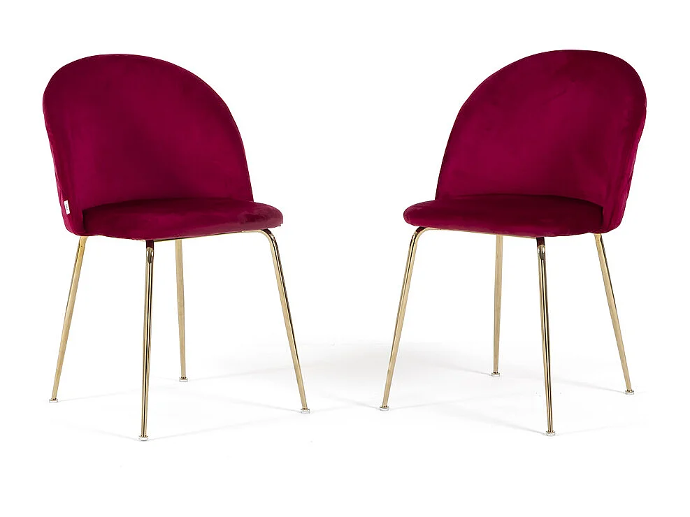Lot de 2 chaises en velours avec pieds en métal, design élégant pour cuisine, salle à manger, bar ou restaurant – Sara – Amarena/Or