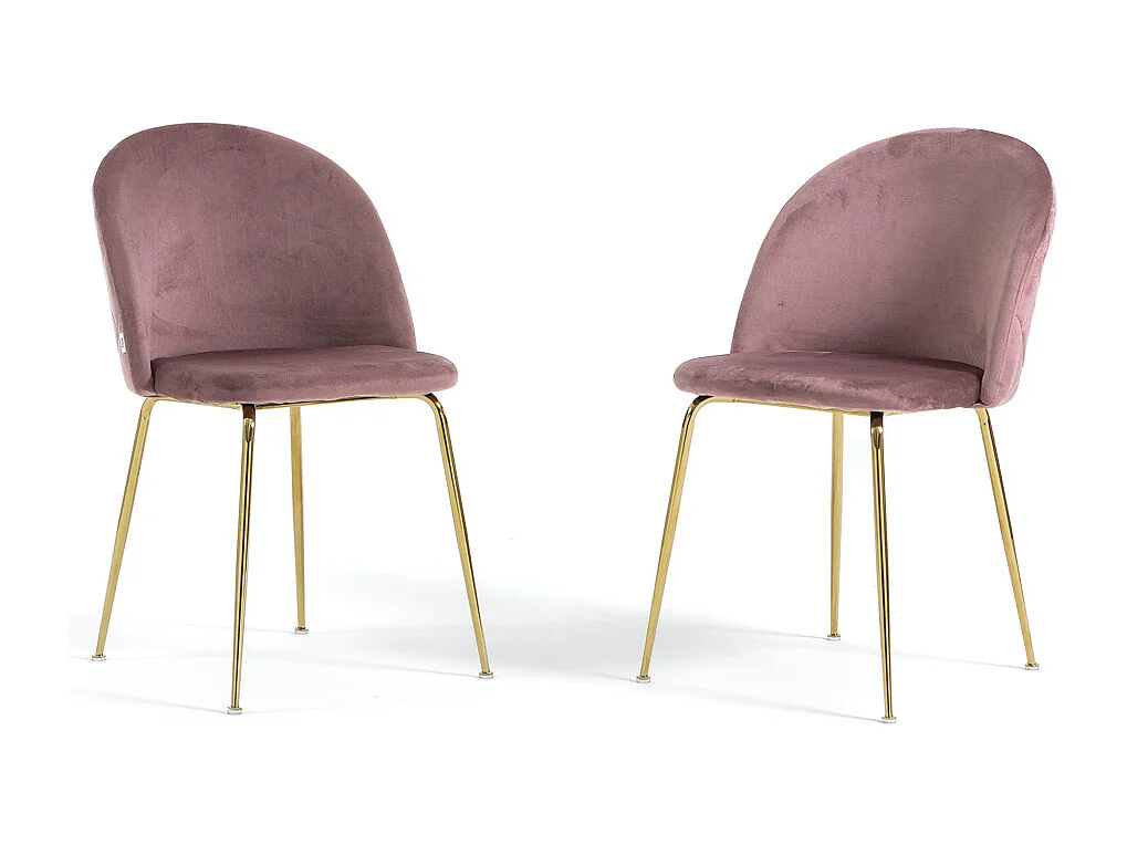 Lot de 2 chaises en velours avec pieds en métal, design élégant pour cuisine, salle à manger, bar ou restaurant – Sara – Rose blush/Or