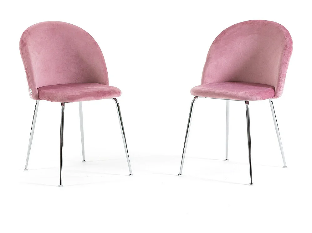Lot de 2 chaises en velours avec pieds en métal, design élégant pour cuisine, salle à manger, bar ou restaurant – Sara – Rose/Argent